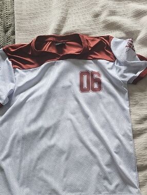 White and Burgundy Athletic Jersey with '06' Graphic HSM